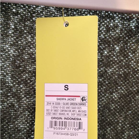 Sherpa Jacket All in Motion Olive Green S Full Zip Pocket Relaxed Fit Fuzzy Cozy - Picture 5 of 8